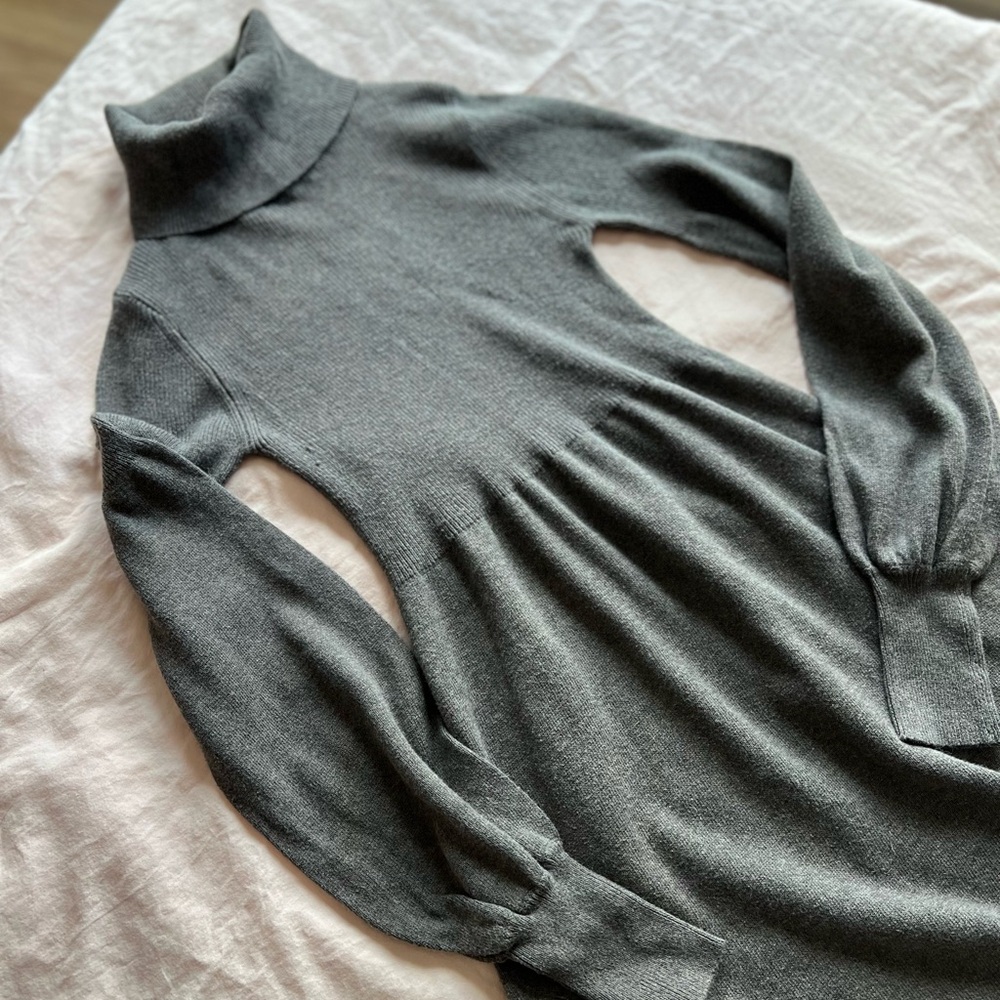 EUC Seductions sweaterdress S/P brown bishop sleeves turtleneck minidress